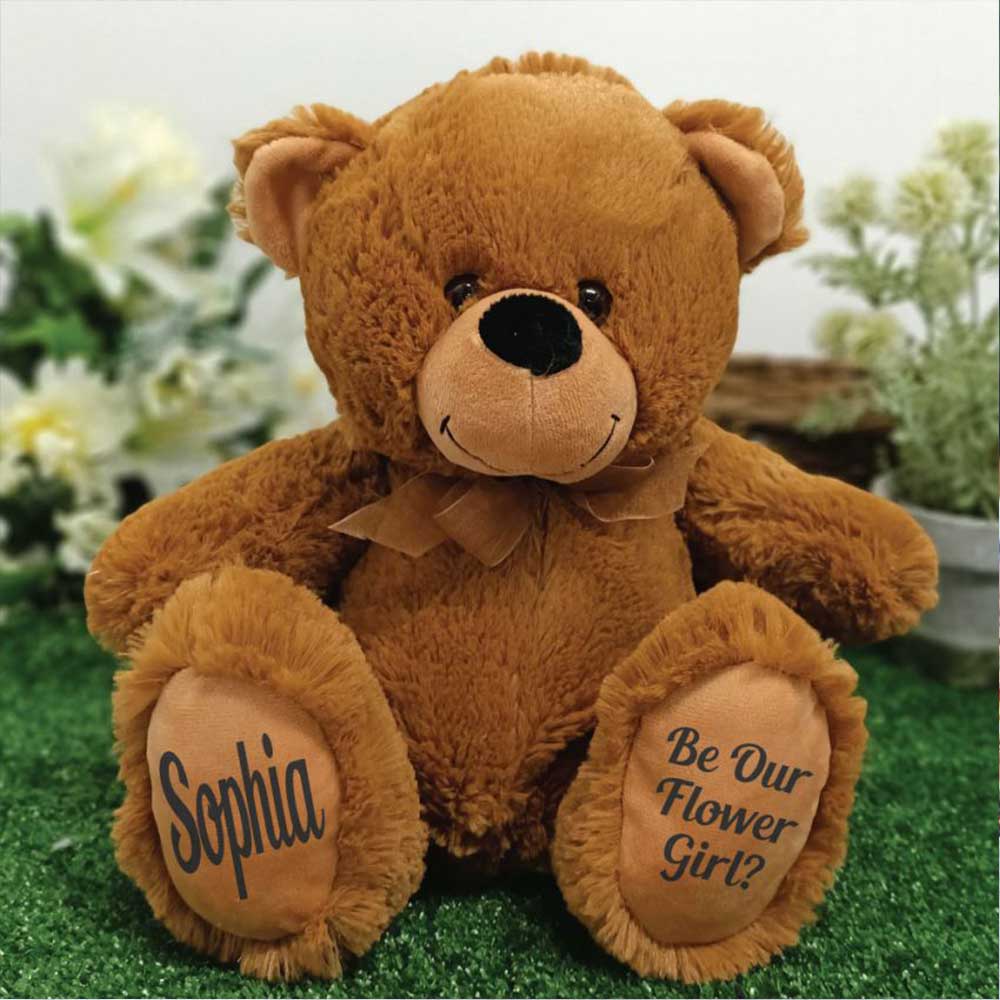 Brown Bear 40cm Flower Girl Personalised Message on Feet