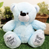 Light Blue Bear 40cm Flower Girl Personalised Message on Feet