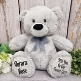 Silver Bear 30cm Flower Girl Personalised Message on Feet