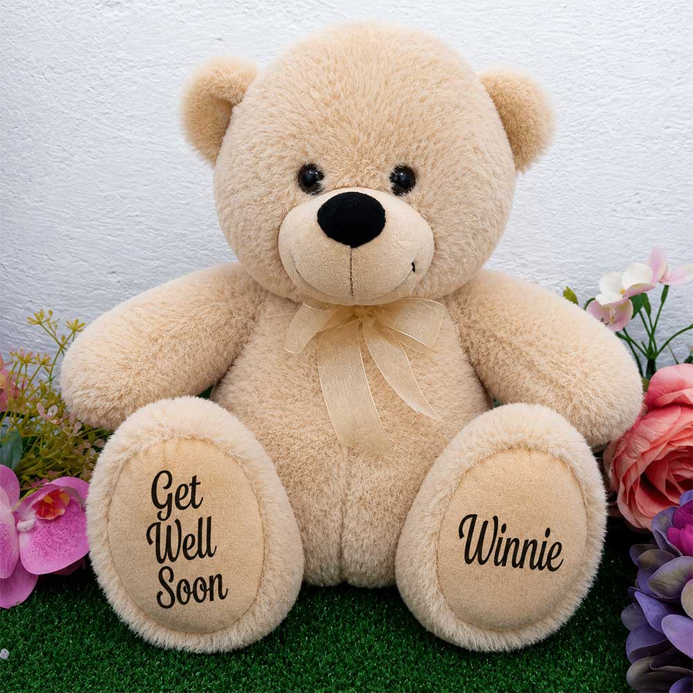 Beige Bear 40cm Get Well Soon Personalised Message on Feet