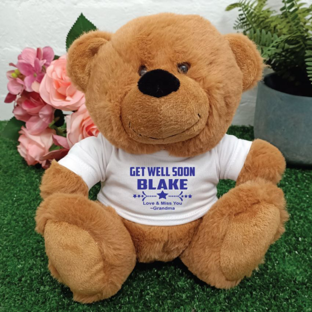 Get Well Soon Brown Bear 23cm with Personalised Shirt
