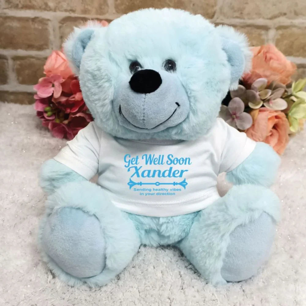 Get Well Soon Light Blue Bear 23cm with Personalised Shirt