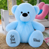 Light Blue Bear 40cm Get Well Soon Personalised Message on Feet