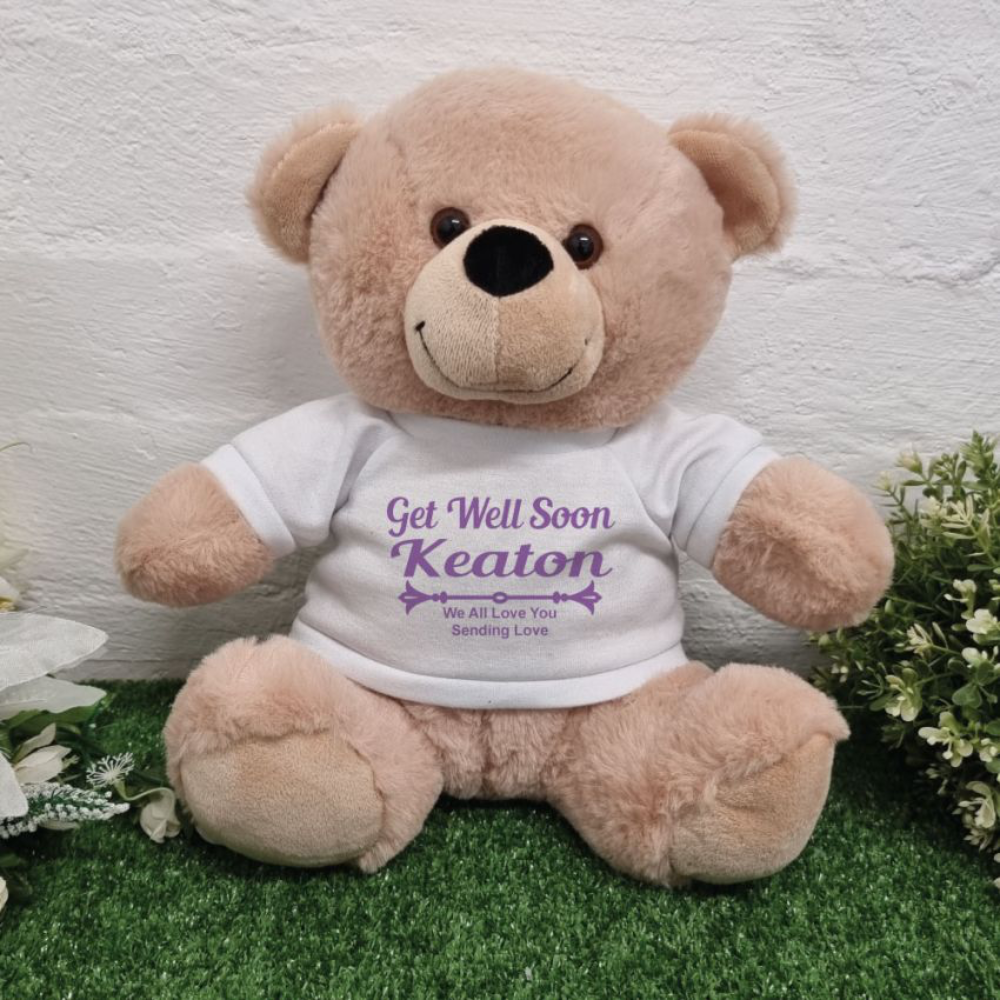Beige Bear 40cm Get Well Soon Personalised Message on Shirt