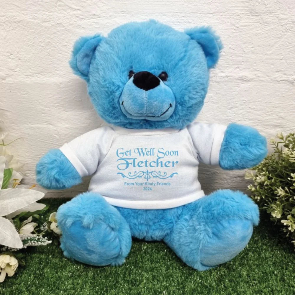 Bright Blue Bear 40cm Get Well Soon Personalised Shirt