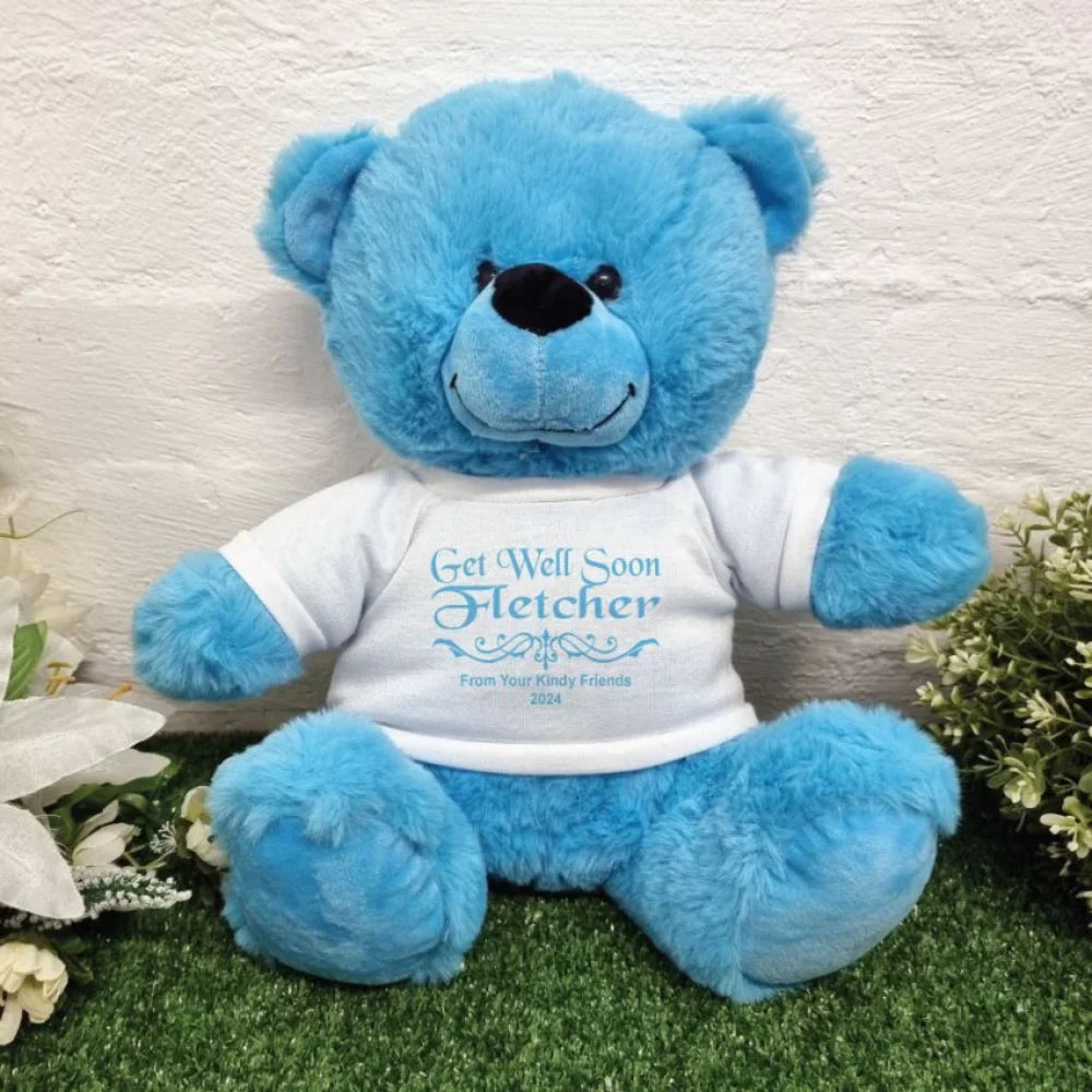 Bright Blue Bear 40cm Get Well Soon Personalised Shirt
