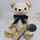 Signature Bear Gold Ears and Feet/Black Bow Naming Day Personalised Badge