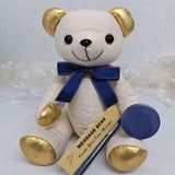 Personalised 1st Birthday Signature Bear with Gold Ears Blue Bow