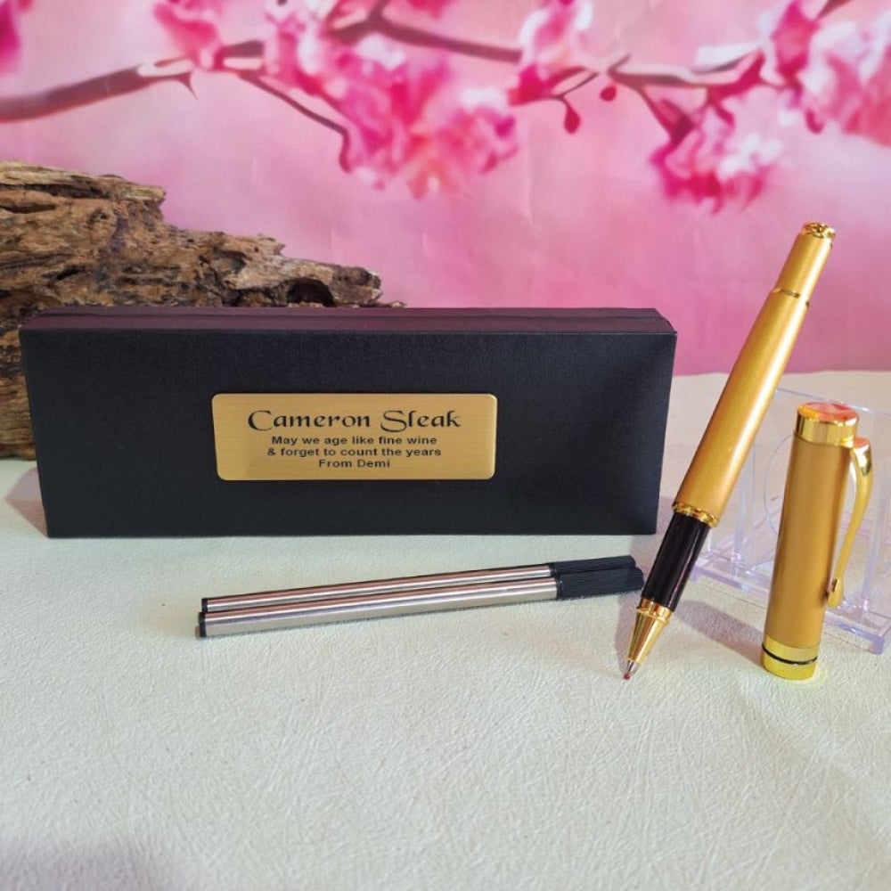 Personalised Gold Ballpoint Pen Set for Coach with Message on Plaque