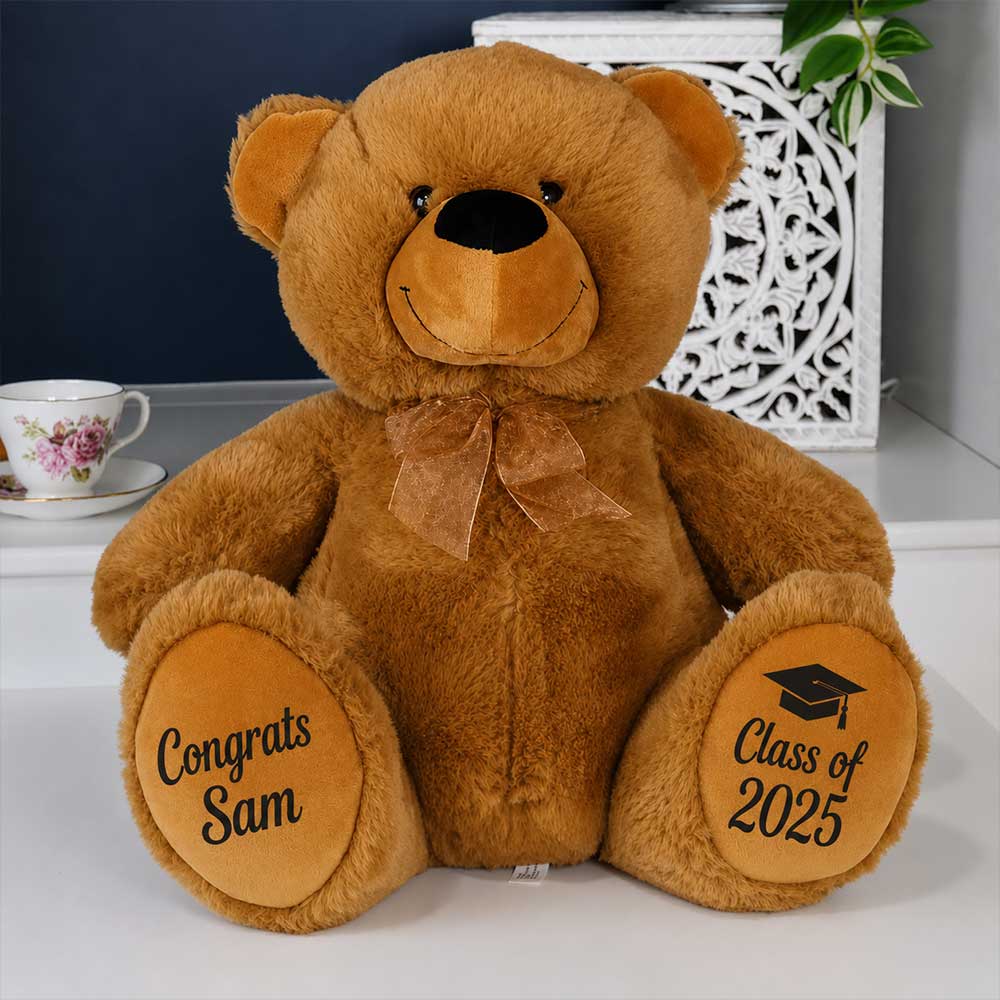 Personalised Brown Bear 30cm Graduation Gift with Message on Feet
