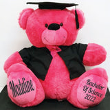 30cm Hot Pink Bear Graduation Bear with Cape and Gown Personalised Message on Feet