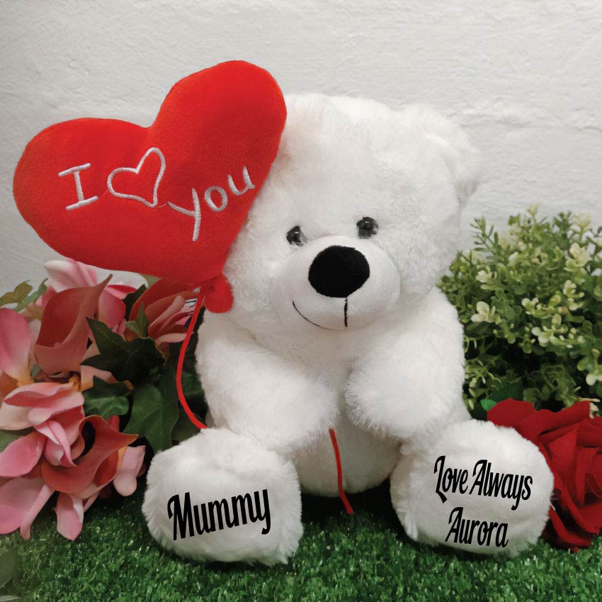 Mother's Day I Love You Balloon Bear 25cm with Personalised Feet