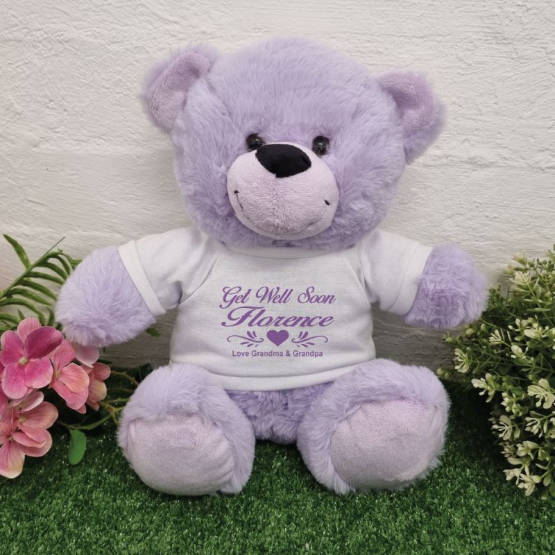 Personalised 40cm Lavender Bear Get Well Soon Shirt Message
