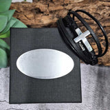 Holy Communion Silver Cross Stacked Bracelet Gift Box with Plaque