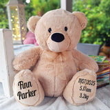 Beige Bear 40cm Baby New Born Personalised Message on Feet