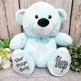 Light Blue Bear 40cm Ring Bearer Personalised Message on Feet
