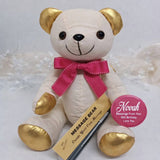 Signature Bear Gold Ears and Feet Pink Bow 30th Birthday Personalised Badge