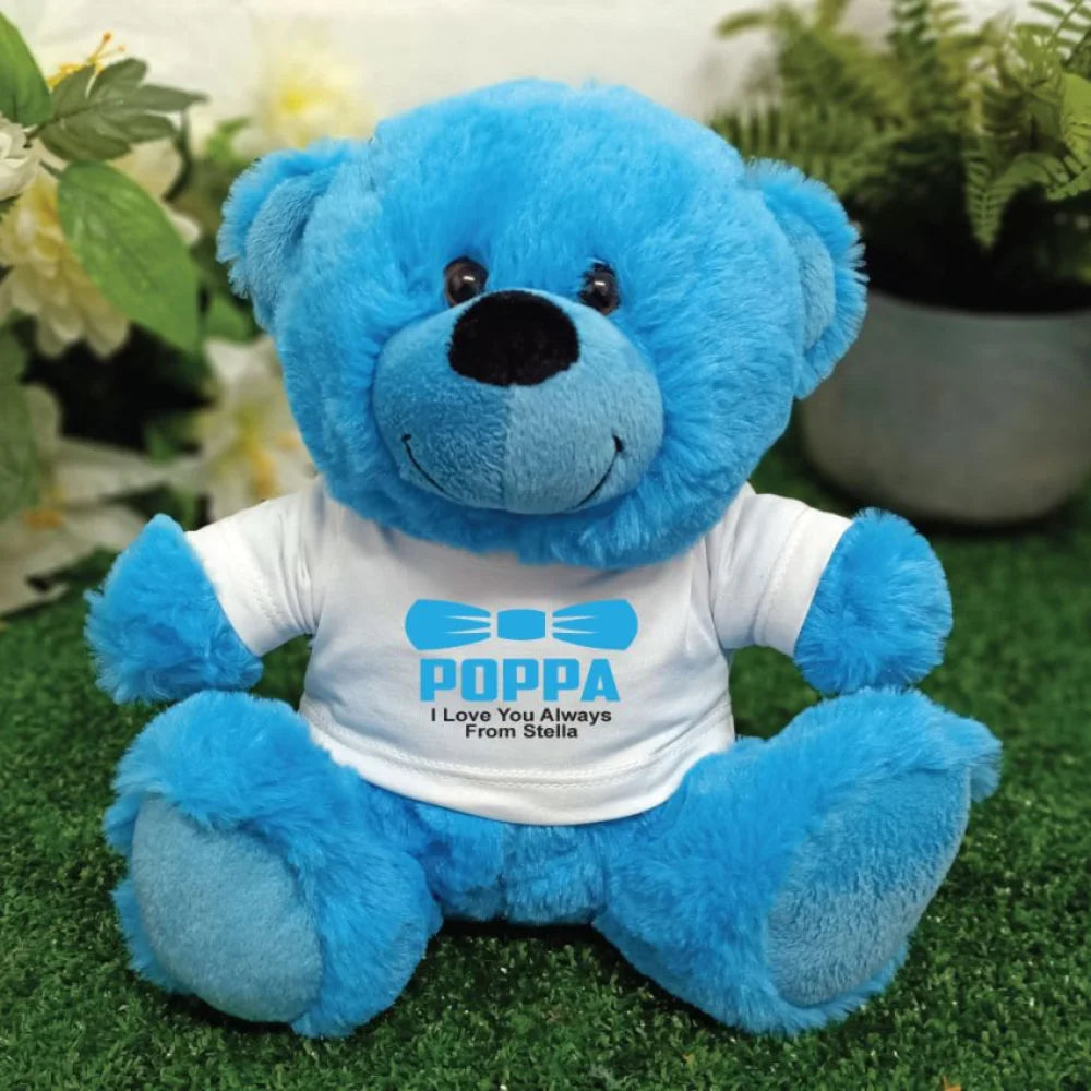 Bright Blue Bear 40cm for Pop with Personalised Shirt