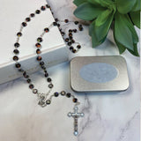 Black Murano Rosary Beads Personalised Tin