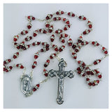 Baptism Red Diamante Rosary Beads Gift Box with Personalised Plaque