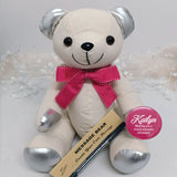 Retirement Signature Bear Silver Ears/Pink Bow with Personalised Badge