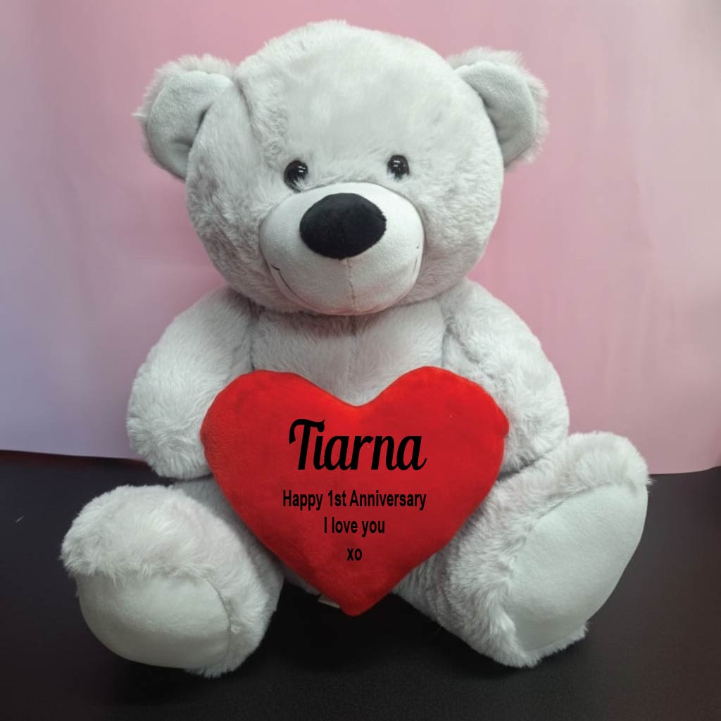 Silver Bear 40cm Anniversary Gift with Personalised Heart Message