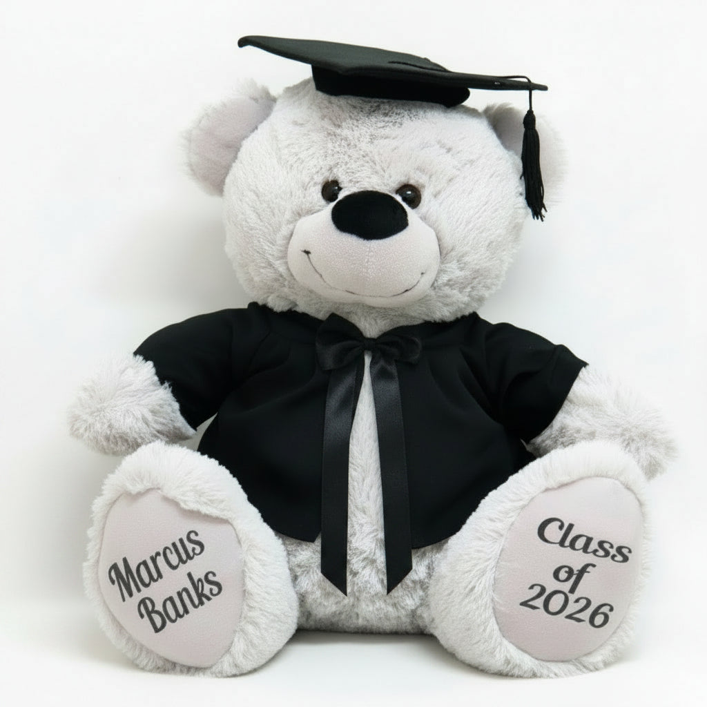 30cm Silver Bear Graduation Gift with Message on Feet