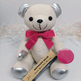 Signature Bear Silver Accents/Pink Bow Naming Day Personalised Badge