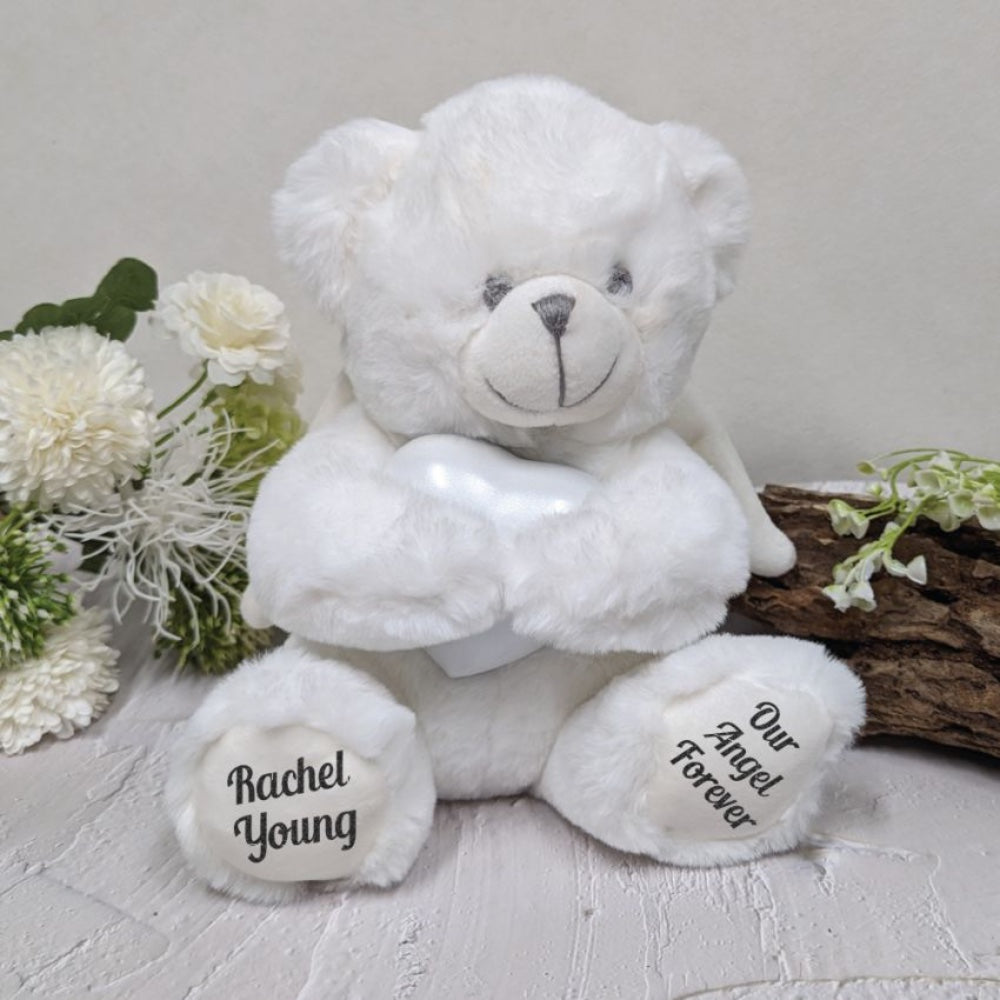23cm Personalised Angel Memorial Bear with White Urn