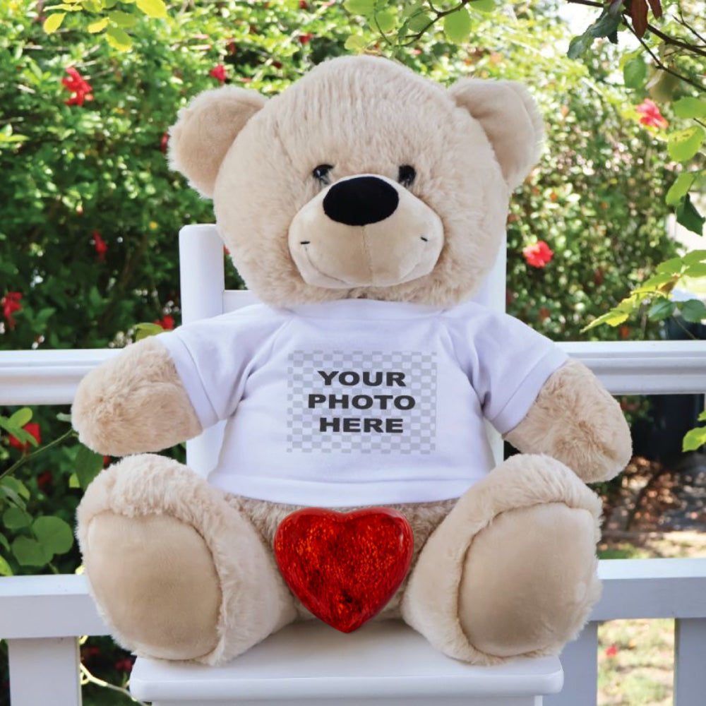 Memorial Zipper Bear with Red Wooden Urn and Personalised Shirt