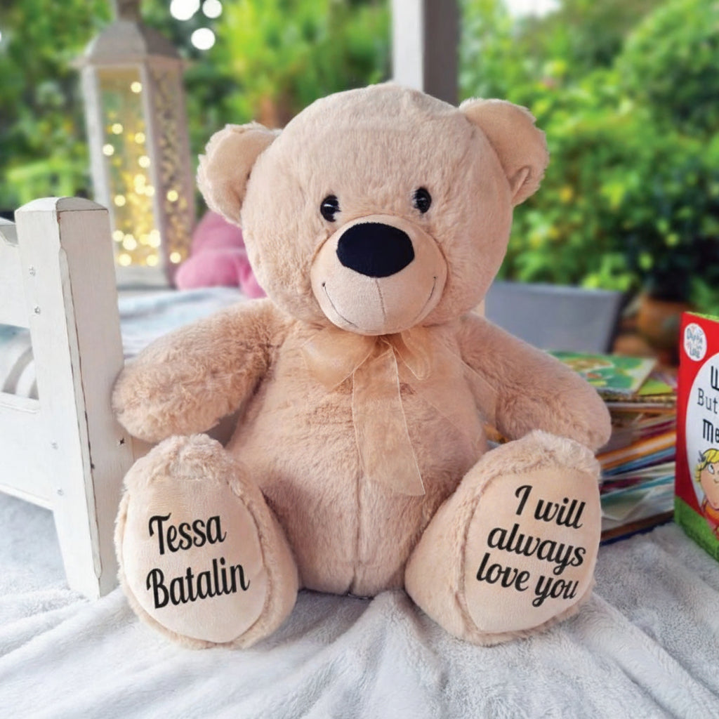 Zipper Bear 40cm Purple Urn Memorial Personalised on Feet