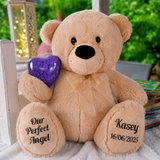 40cm Beige Zipper Bear Purple Urn Memorial Personalised on Feet