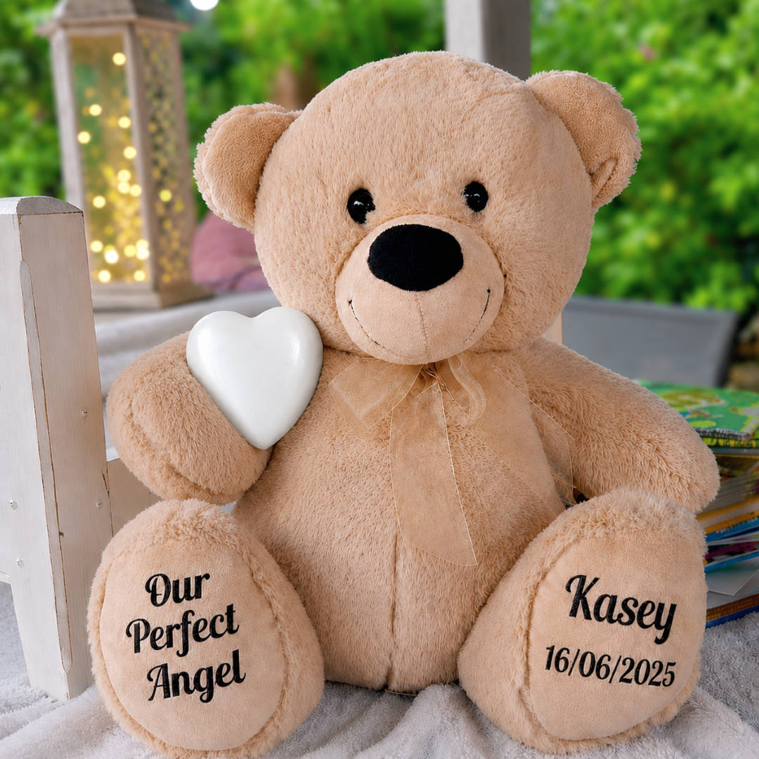 Personalised Memorial Zipper Bear with White Urn