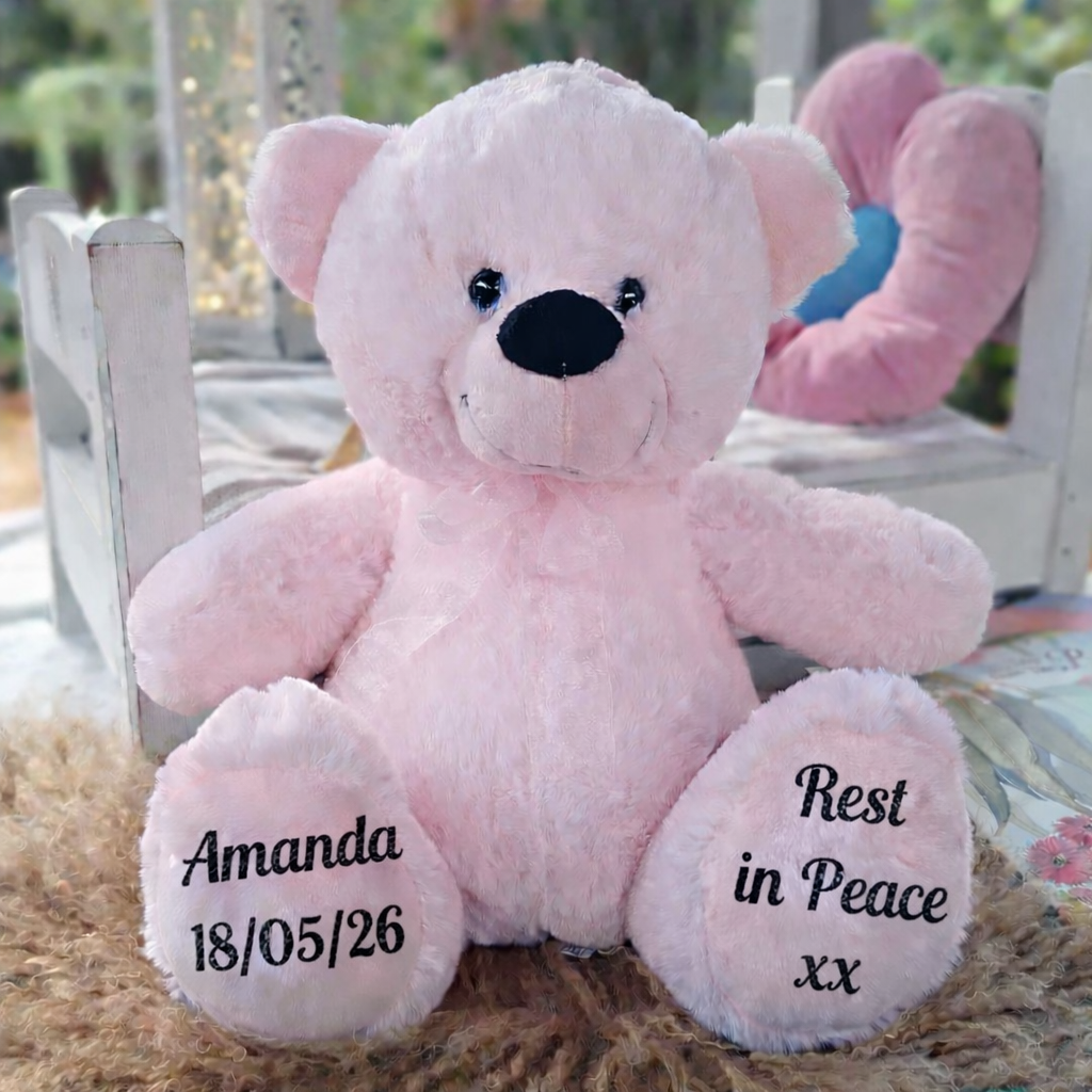 Memorial Gift Bear Light Pink 30cm with Message on Feet