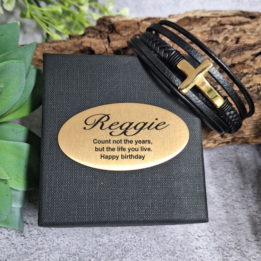 13th Birthday Gold Cross Stacked Bracelet Gift Box with Plaque