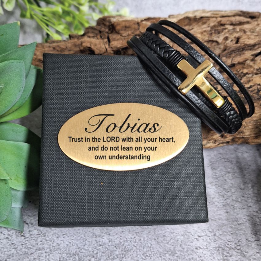 Gold Cross Stacked Bracelet Gift Box  – Custom Message