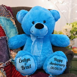 Bright Blue Bear 30cm Anniversary Gift with Message on Feet