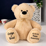 40cm Beige Zipper Bear Anniversary Message on Feet