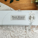Personalised aunty silver metal owl suncatcher with clear crystals and custom message plaque – image 2