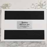 Personalised Baptism White Black Glitter Guest Book with Custom Plaque