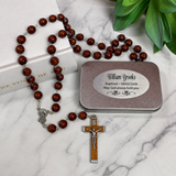 Baptism Wooden Rosary Beads Gift Box with Personalised Plaque
