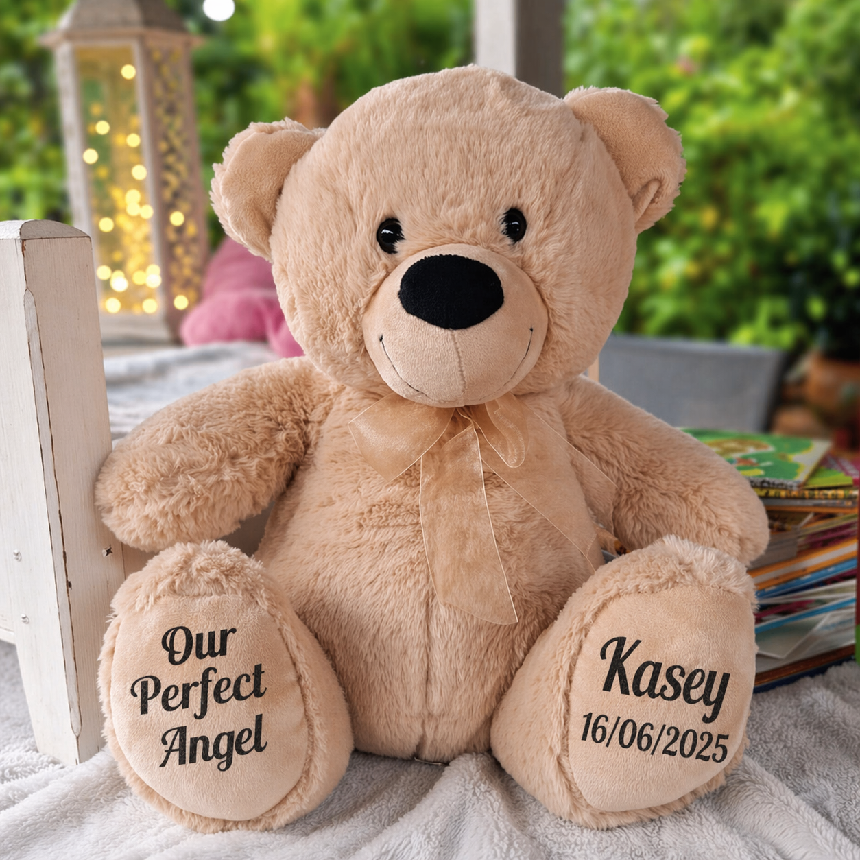 40cm Beige Zipper Bear with Recordable Heart Memorial Gift