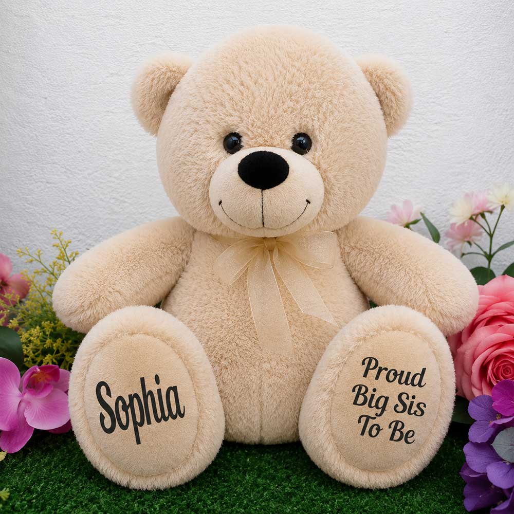 Personalised 40cm Beige Bear Big Sister Message on Feet