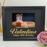 Personalised 40th Birthday 6x4 Landscape Black Photo Frame with Glitter Vinyl Message