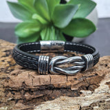 Dads Black Leather Forever Linked Together Silver Knot Bracelet
