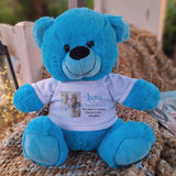 Personalised Memorial 30cm Bright Blue Teddy Bear with Photo Shirt