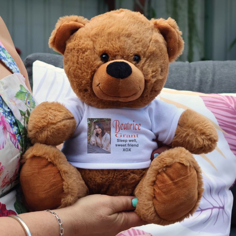 Personalised Memorial 30cm Brown Teddy Bear with Photo Shirt