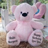 Light Pink Bear 30cm Birthday Personalised Message on Feet