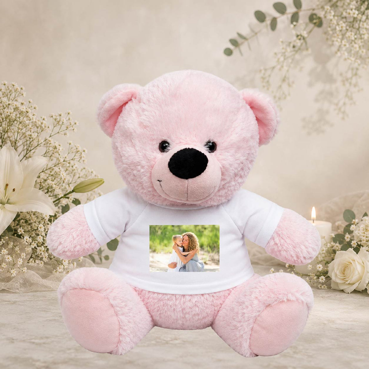 30cm Light Pink Memorial Bear with Personalised Photo Shirt