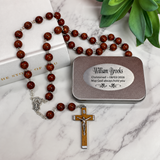Wooden Rosary Beads Gift Box with Personalised Plaque for Christening